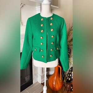Green Double-Breasted Bouclé Jacket - Women's Coat